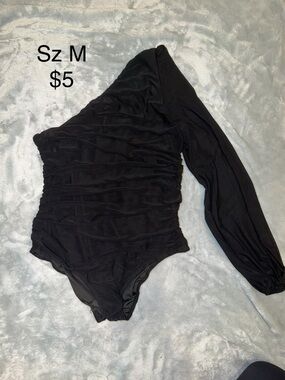 One-Shoulder Black Ruched Bodysuit